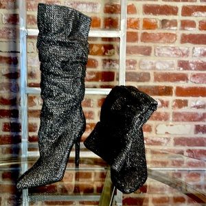 Slouchy sparkle heeled boots
